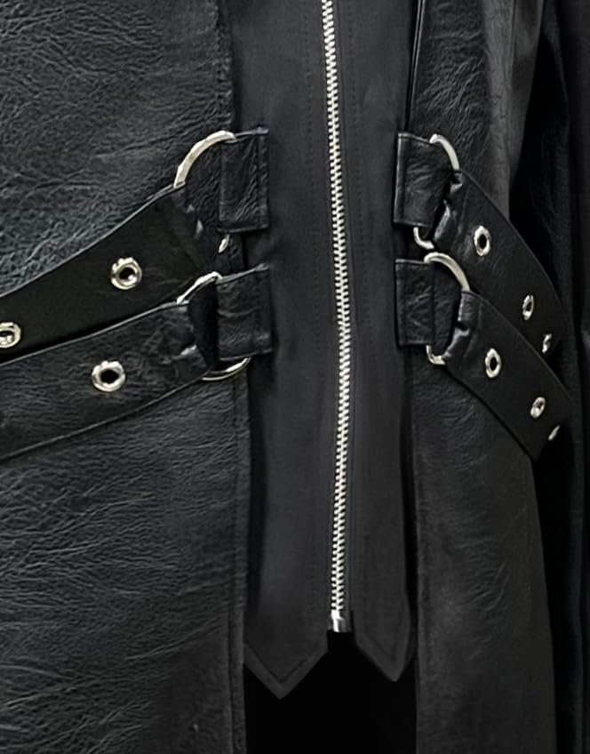 Dr. T's Mens Steampunk Faux Leather Jacket Trench Coat Motorcycle Jacket - Image 5